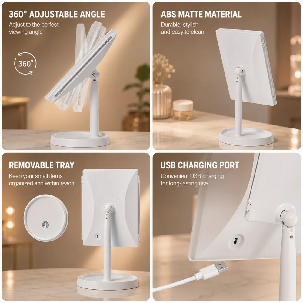 Foldable makeup magnifying mirror with led light 3 tone dimmable – view 10