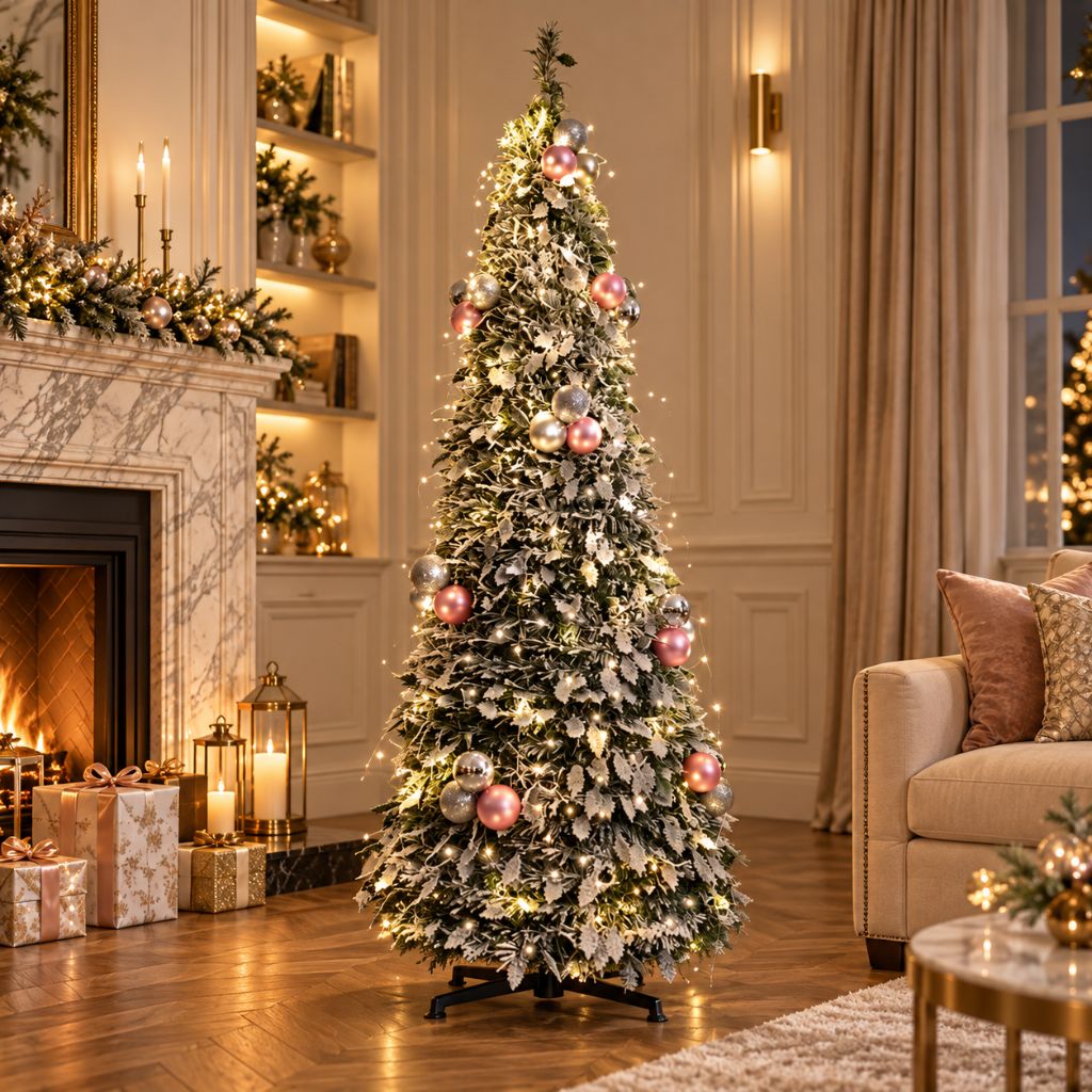 Foldable Pre-Decorated Christmas Tree with Snow-Effect Finish