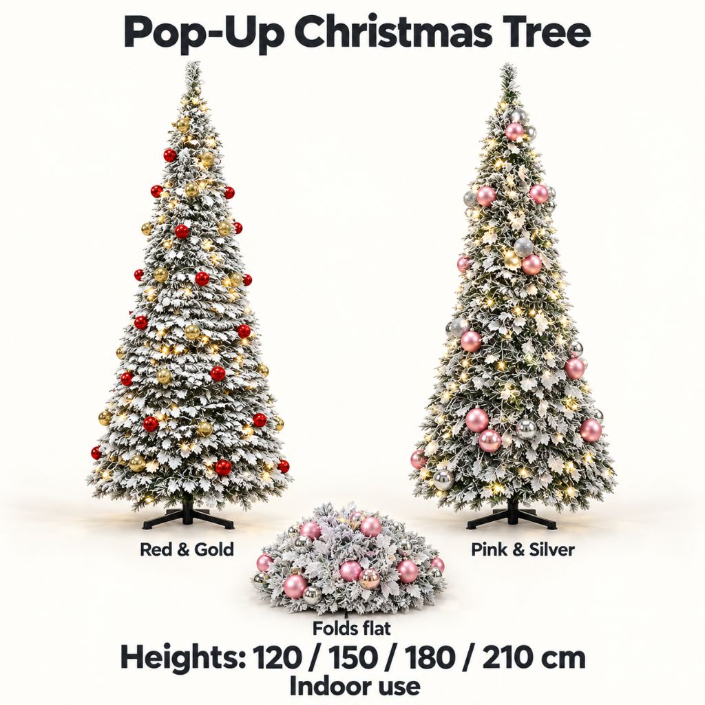 Foldable Pre-Decorated Christmas Tree with Snow-Effect Finish