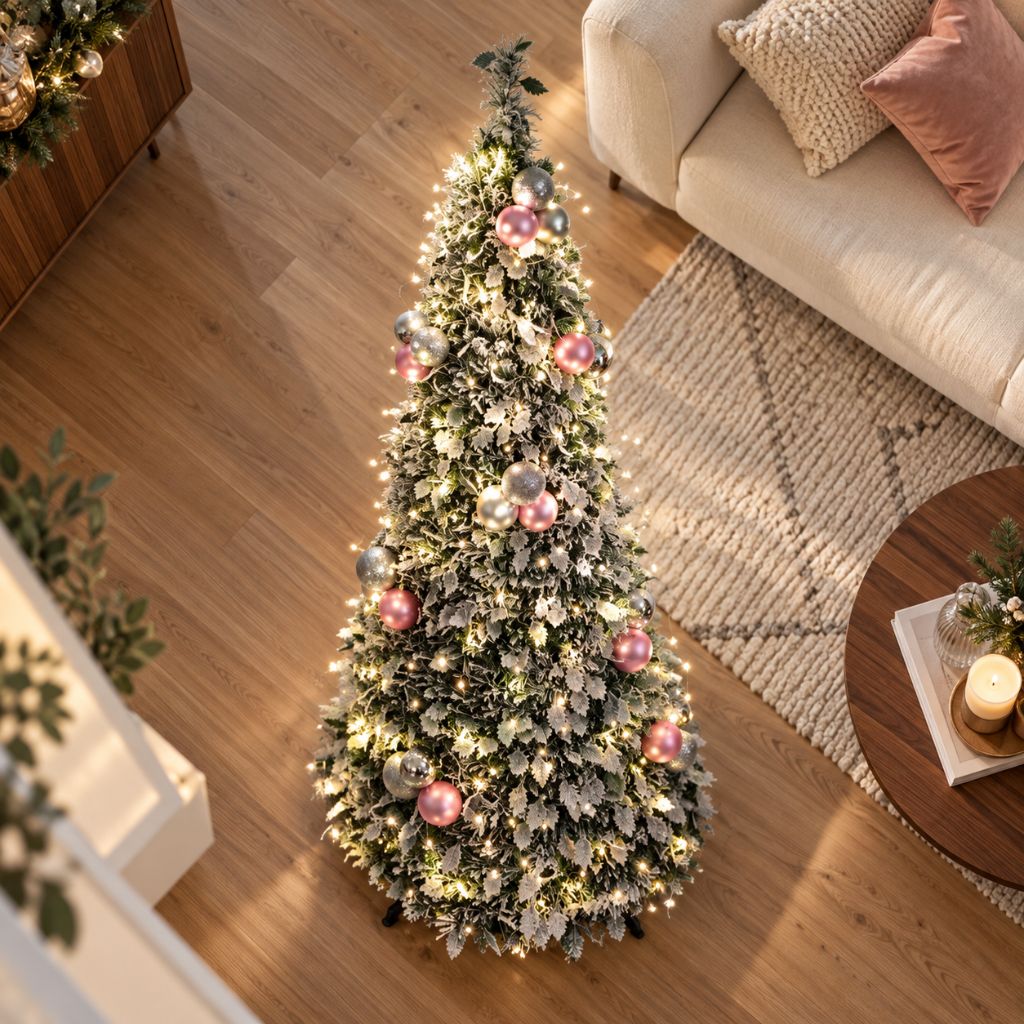 Foldable Pre-Decorated Christmas Tree with Snow-Effect Finish