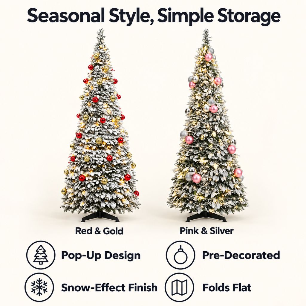 Foldable Pre-Decorated Christmas Tree with Snow-Effect Finish