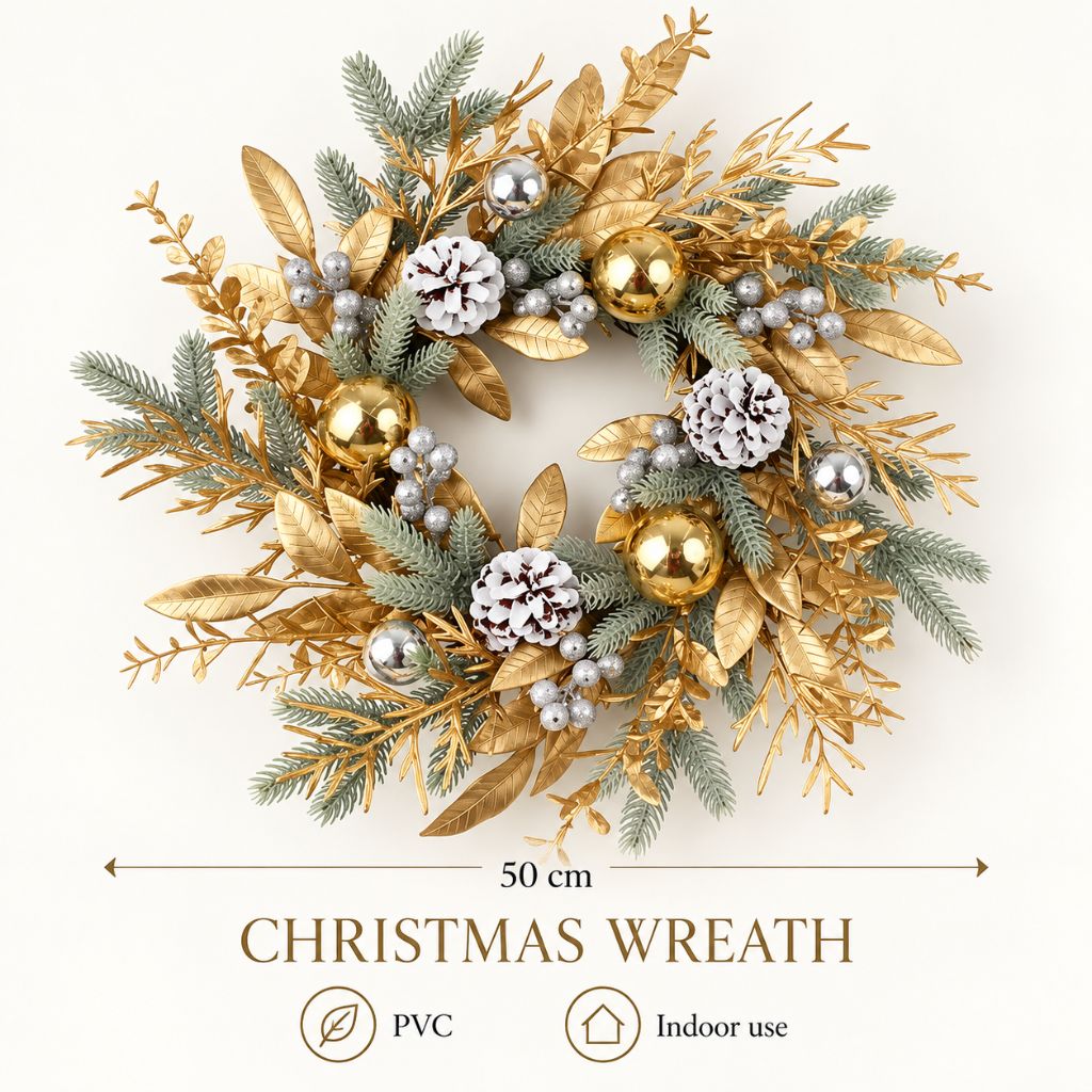 Gold and Silver Christmas Door Wreath with Pinecones