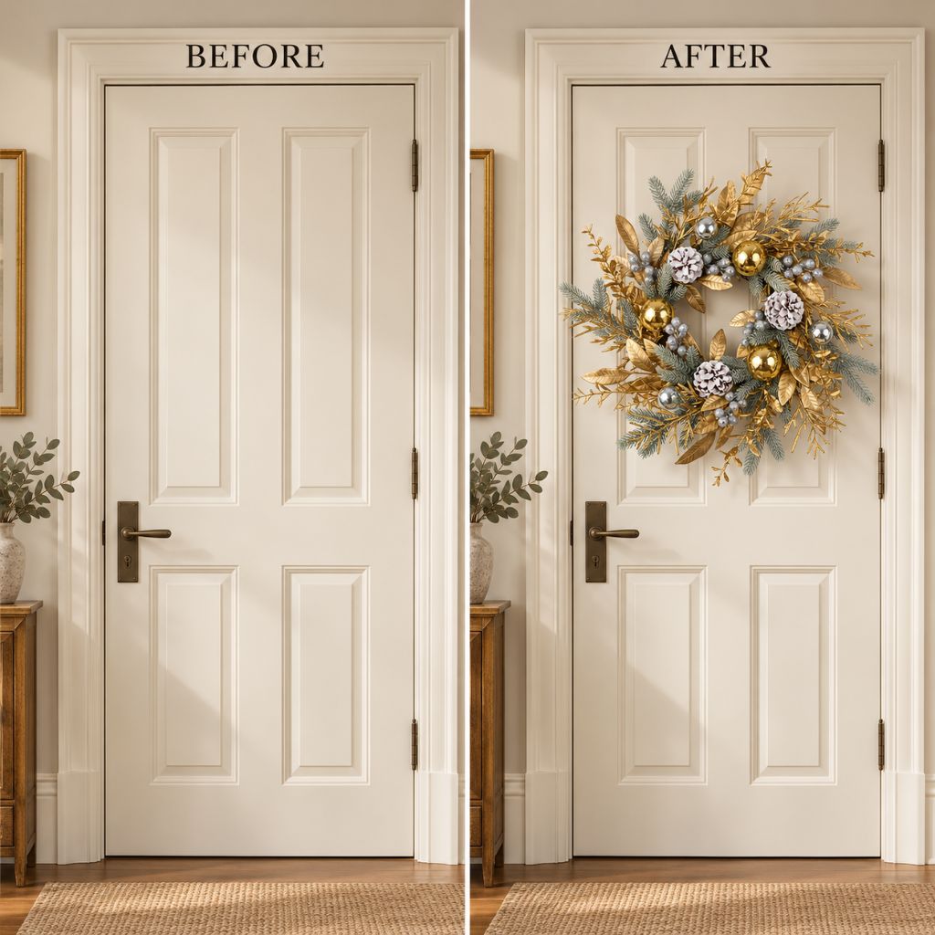 Gold and Silver Christmas Door Wreath with Pinecones