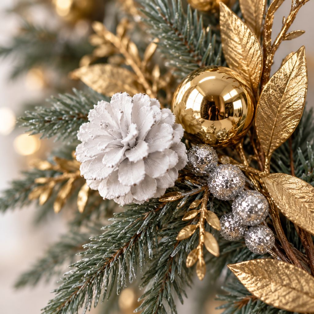 Gold and Silver Christmas Garland with Pinecones