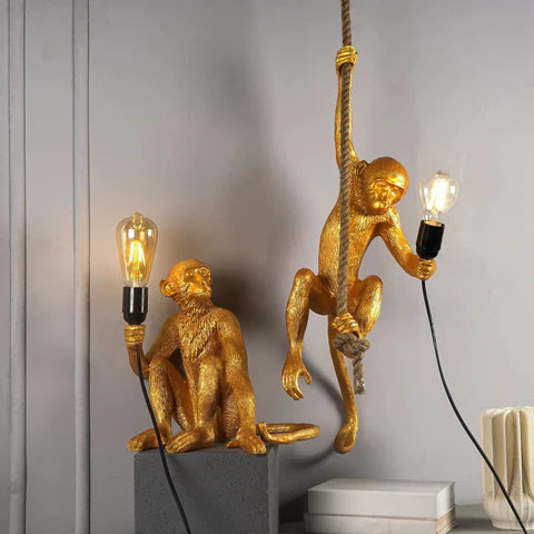 Gold Monkey Lamp Holder with Filament Bulb