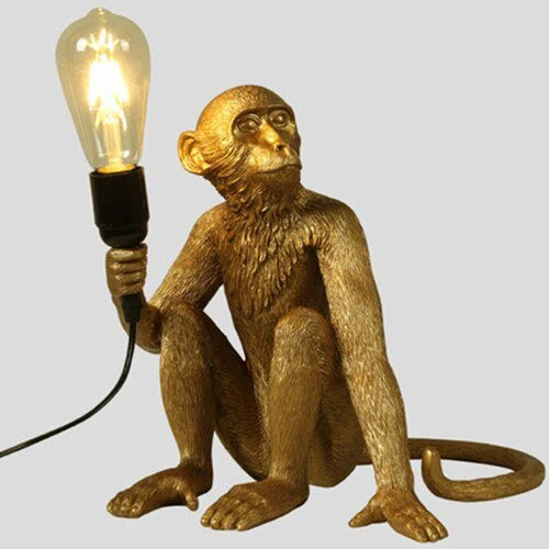 Gold Monkey Lamp Holder with Filament Bulb