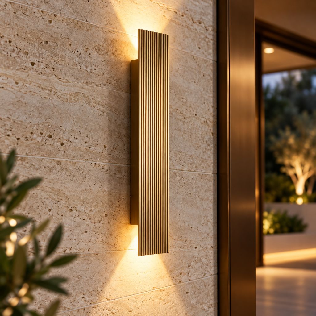 Gold Rectangular Up & Down LED Outdoor Wall Light IP65