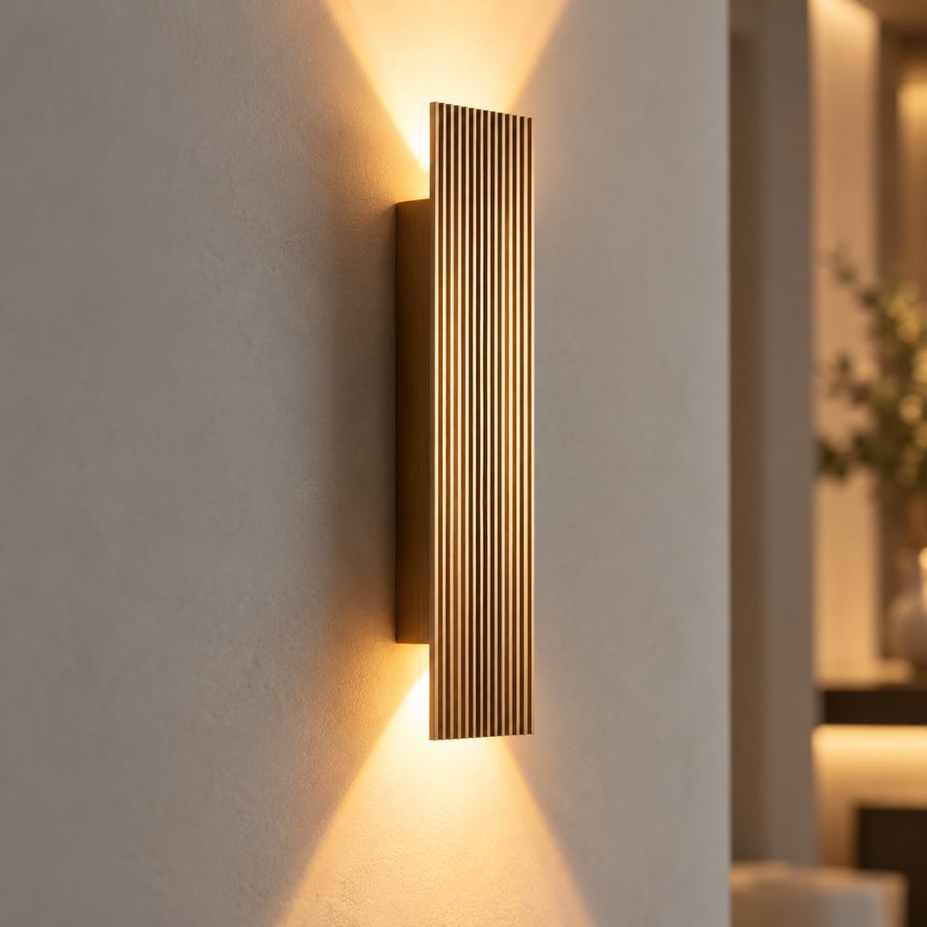 Gold Rectangular Up & Down LED Outdoor Wall Light IP65