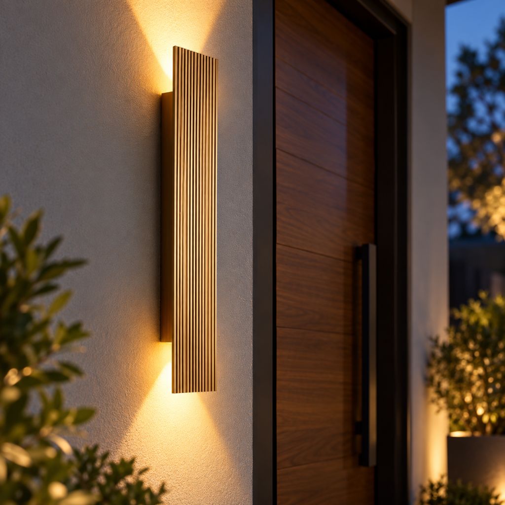 Gold Rectangular Up & Down LED Outdoor Wall Light IP65