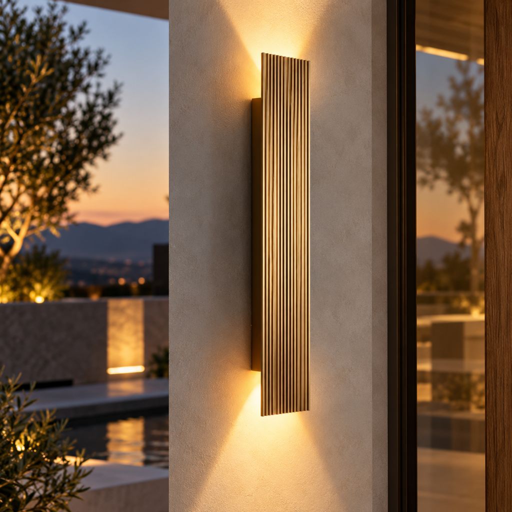 Gold Rectangular Up & Down LED Outdoor Wall Light IP65