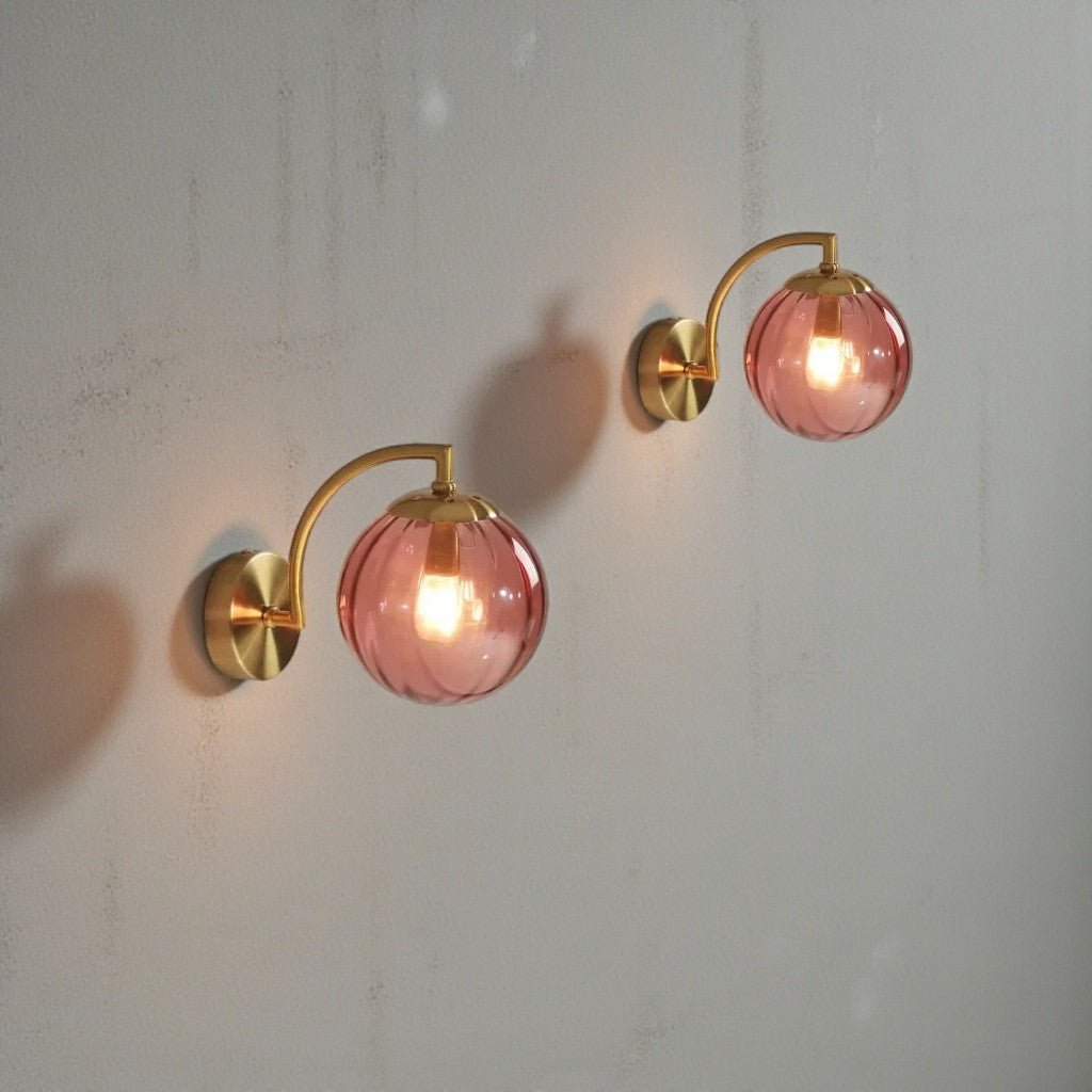 Gold Wall Sconce with Ribbed Glass Globe