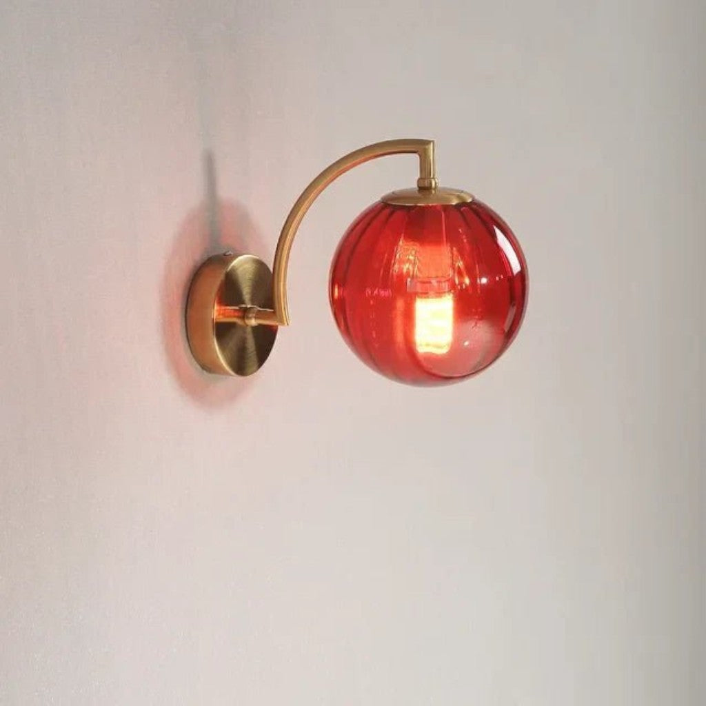 Gold Wall Sconce with Ribbed Glass Globe