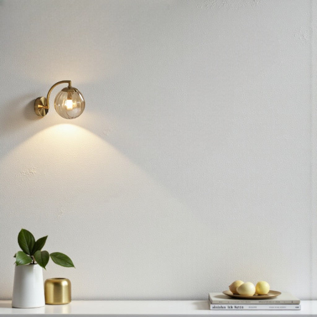 Gold Wall Sconce with Ribbed Glass Globe