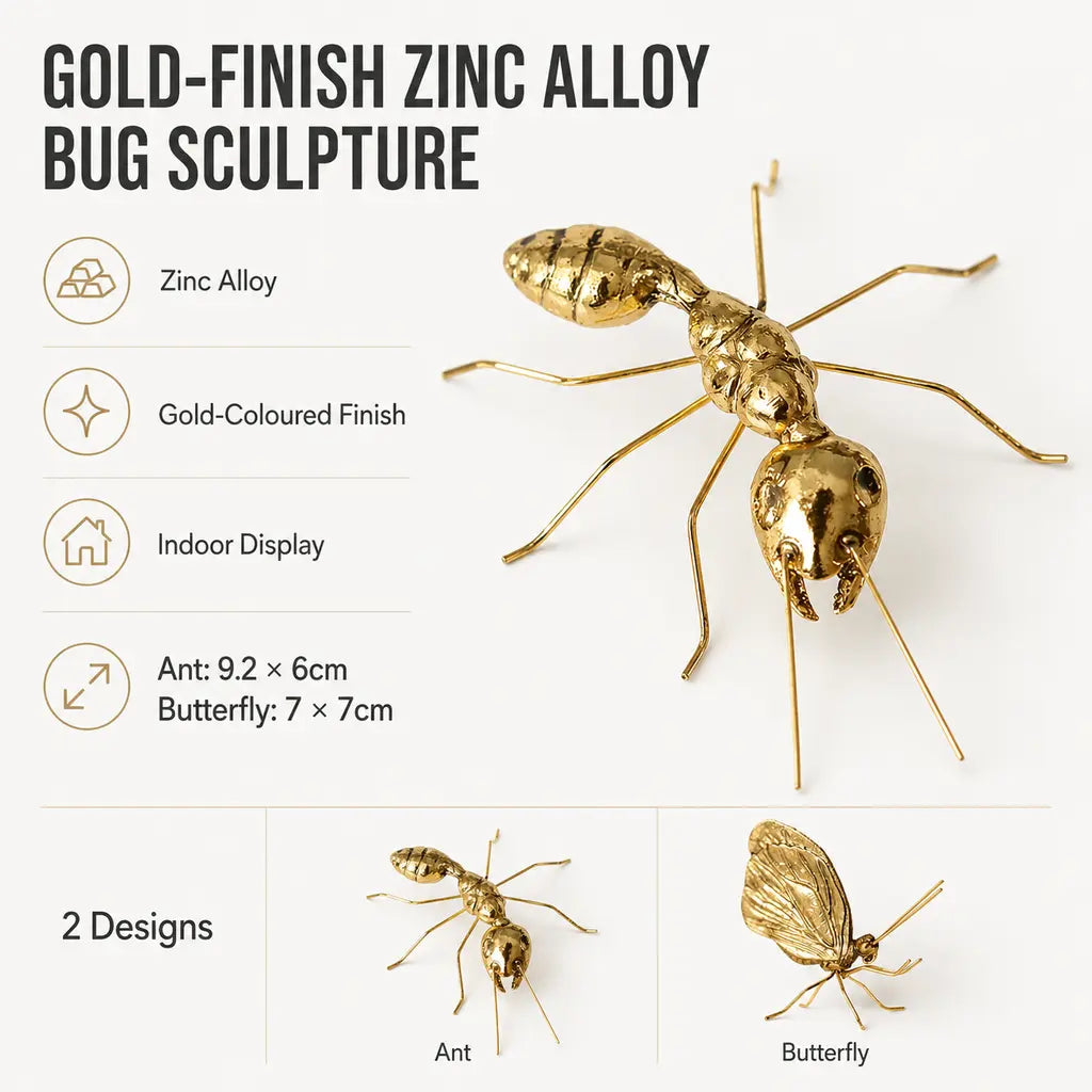 Gold-Finish Zinc Alloy Bug Sculpture specifications and designs