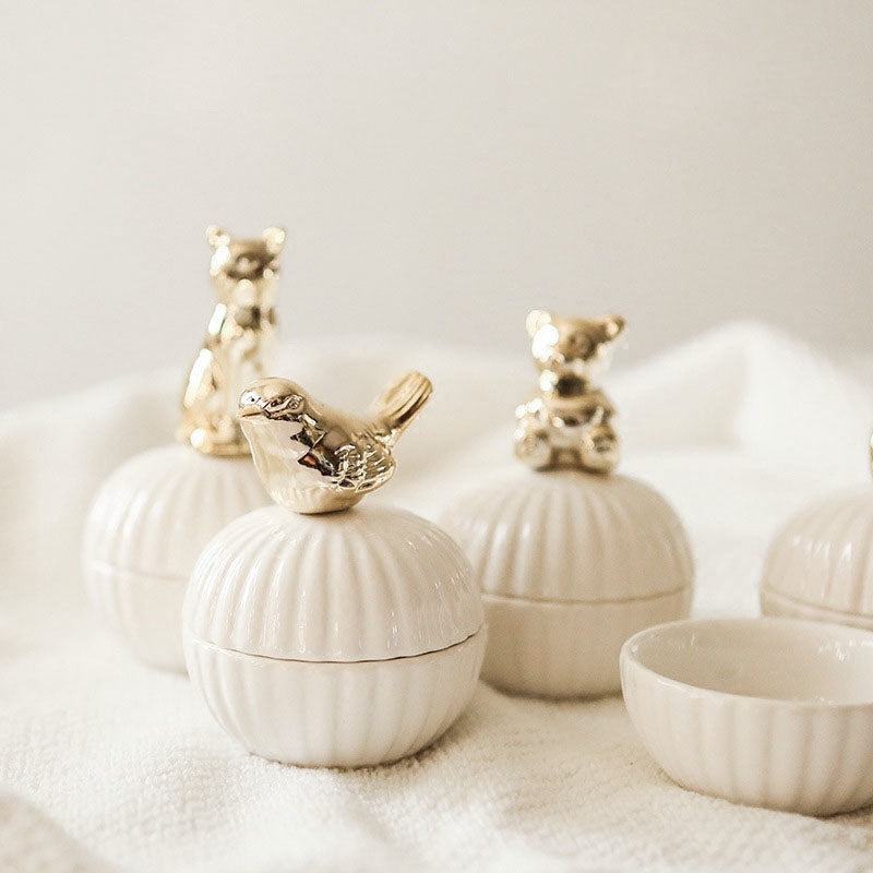 Golden Animal Figurine Jewelry Storage Jar