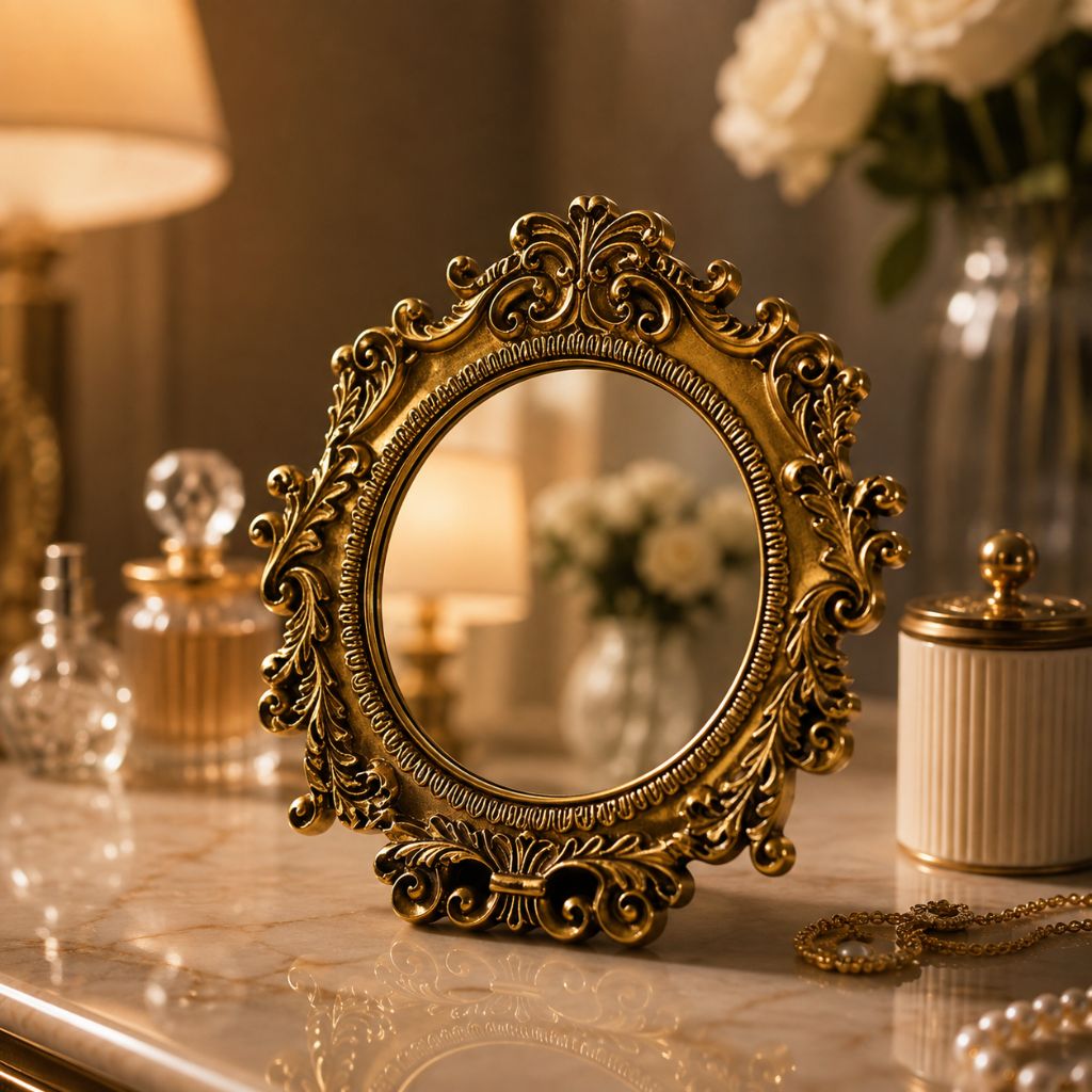 Golden Retro Decorative Vanity Mirror Vintage Antique Inspired Resin