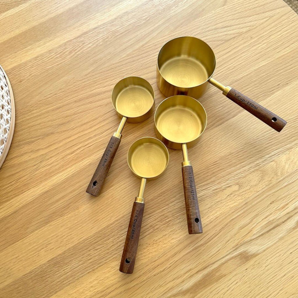 Golden & Wood Measuring Cups and Spoons Set - Lattea Global