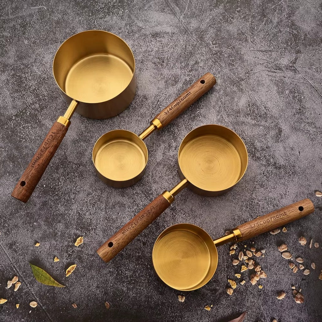 Golden & Wood Measuring Cups and Spoons Set - Lattea Global