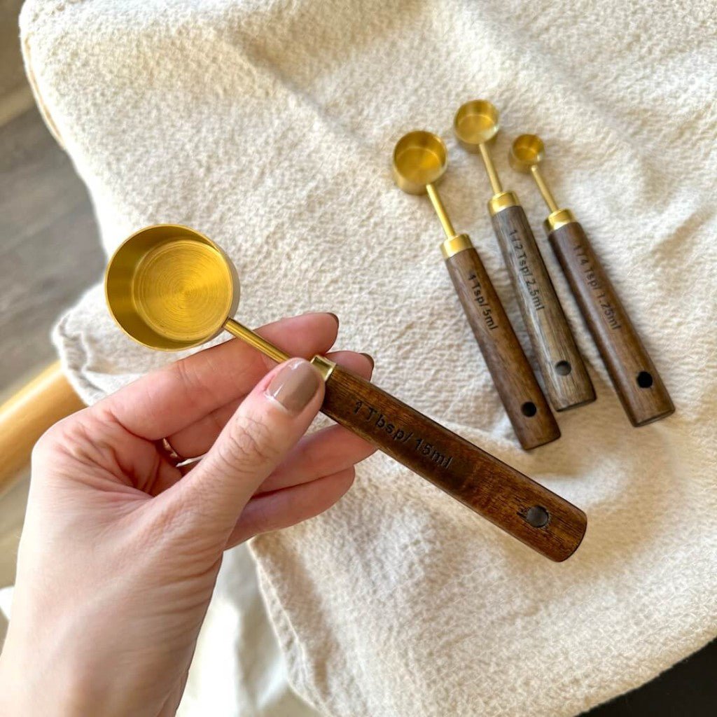 Golden & Wood Measuring Cups and Spoons Set - Lattea Global