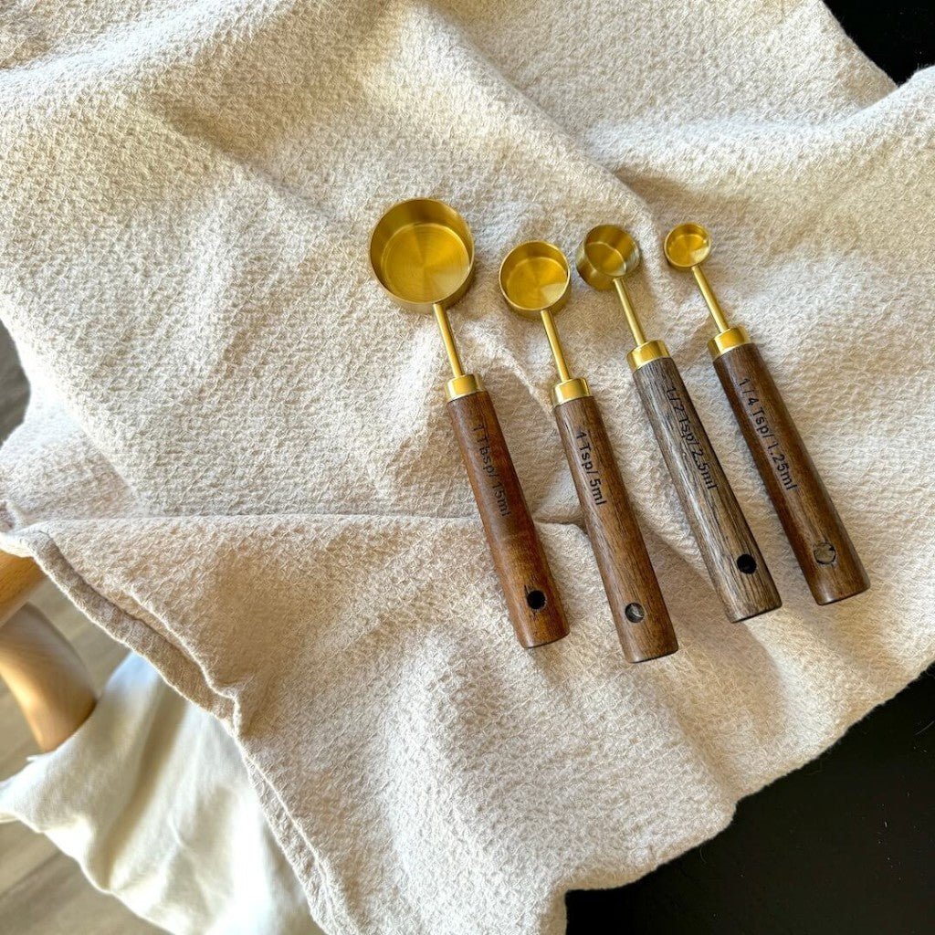Golden & Wood Measuring Cups and Spoons Set - Lattea Global