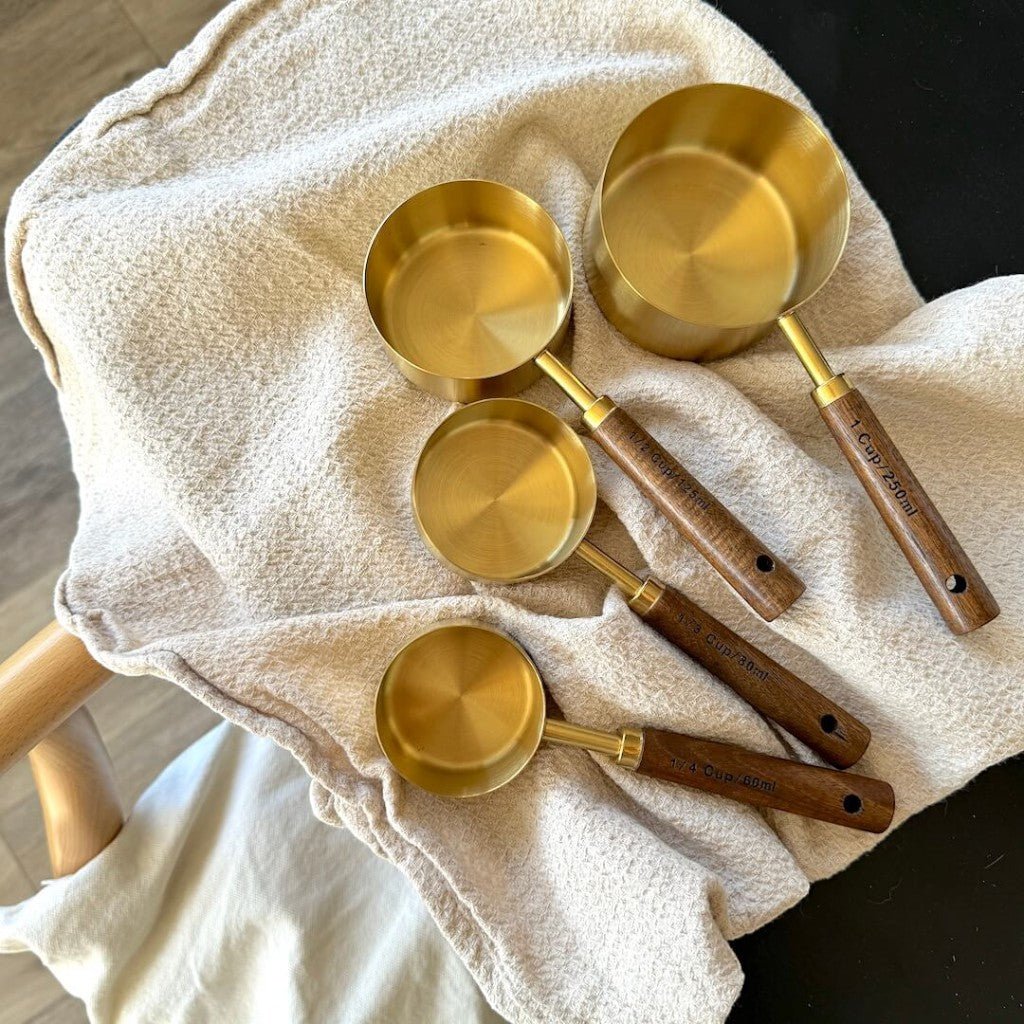 Golden & Wood Measuring Cups and Spoons Set - Lattea Global