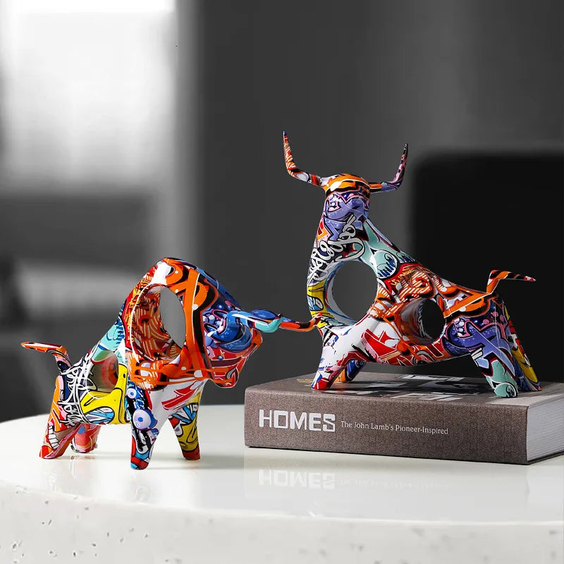 Graffiti Bull Figurine | Vibrant Decor with Artistic Detailing