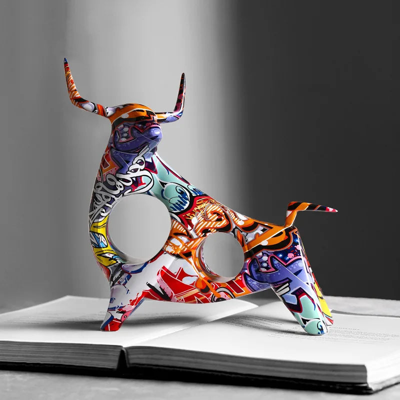 Graffiti Bull Figurine | Vibrant Decor with Artistic Detailing