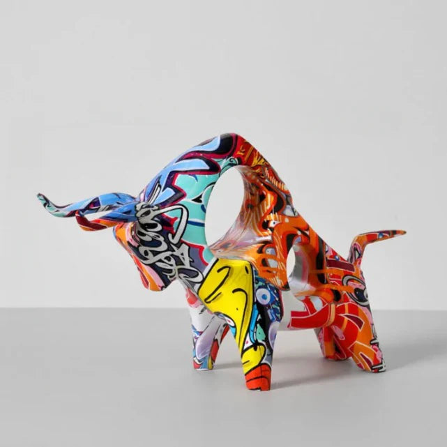 Graffiti Bull Figurine | Vibrant Decor with Artistic Detailing