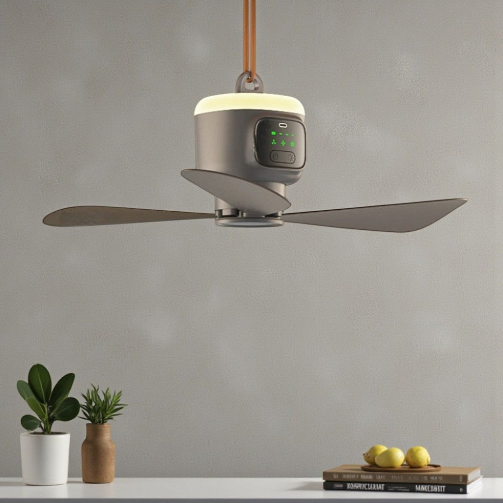 Gray Ceiling Fan With Light - Rechargeable & Portable