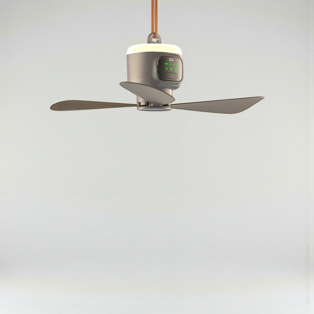 Gray Ceiling Fan With Light - Rechargeable & Portable