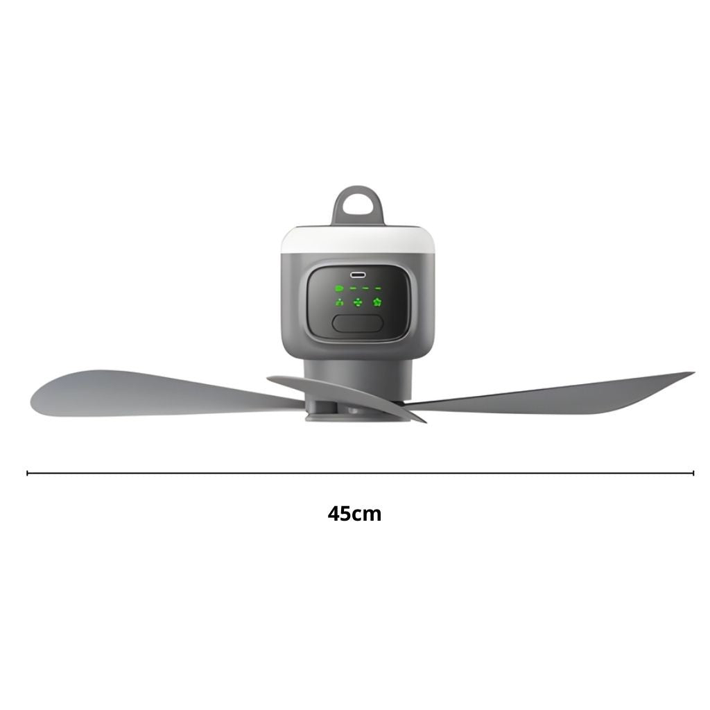Gray Ceiling Fan With Light - Rechargeable & Portable