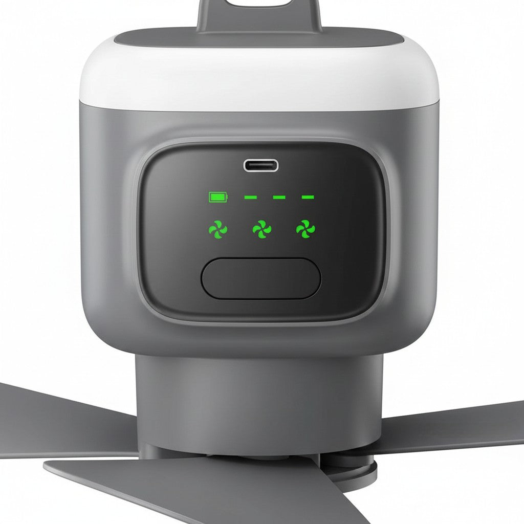 Gray Ceiling Fan With Light - Rechargeable & Portable