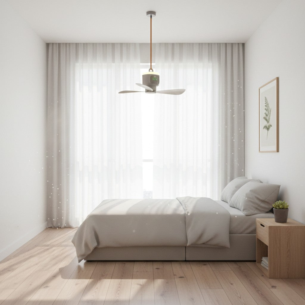 Gray Ceiling Fan With Light - Rechargeable & Portable