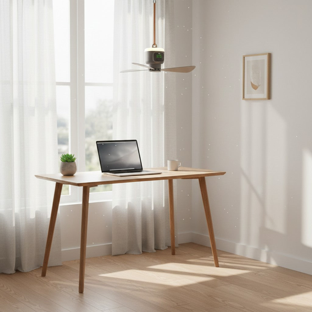 Gray Ceiling Fan With Light - Rechargeable & Portable