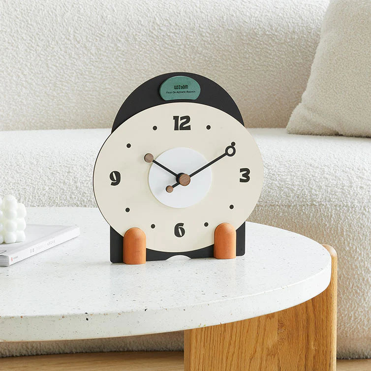 Bergen Wooden Colour-Blocked Silent Desk Clock – Green & Orange