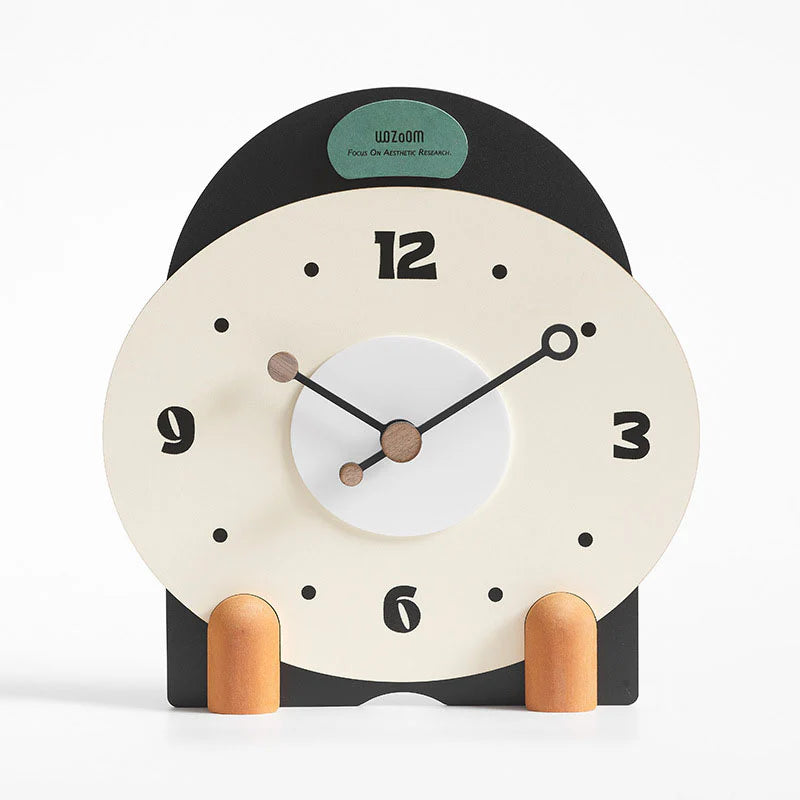 Bergen Wooden Colour-Blocked Silent Desk Clock – Green & Orange