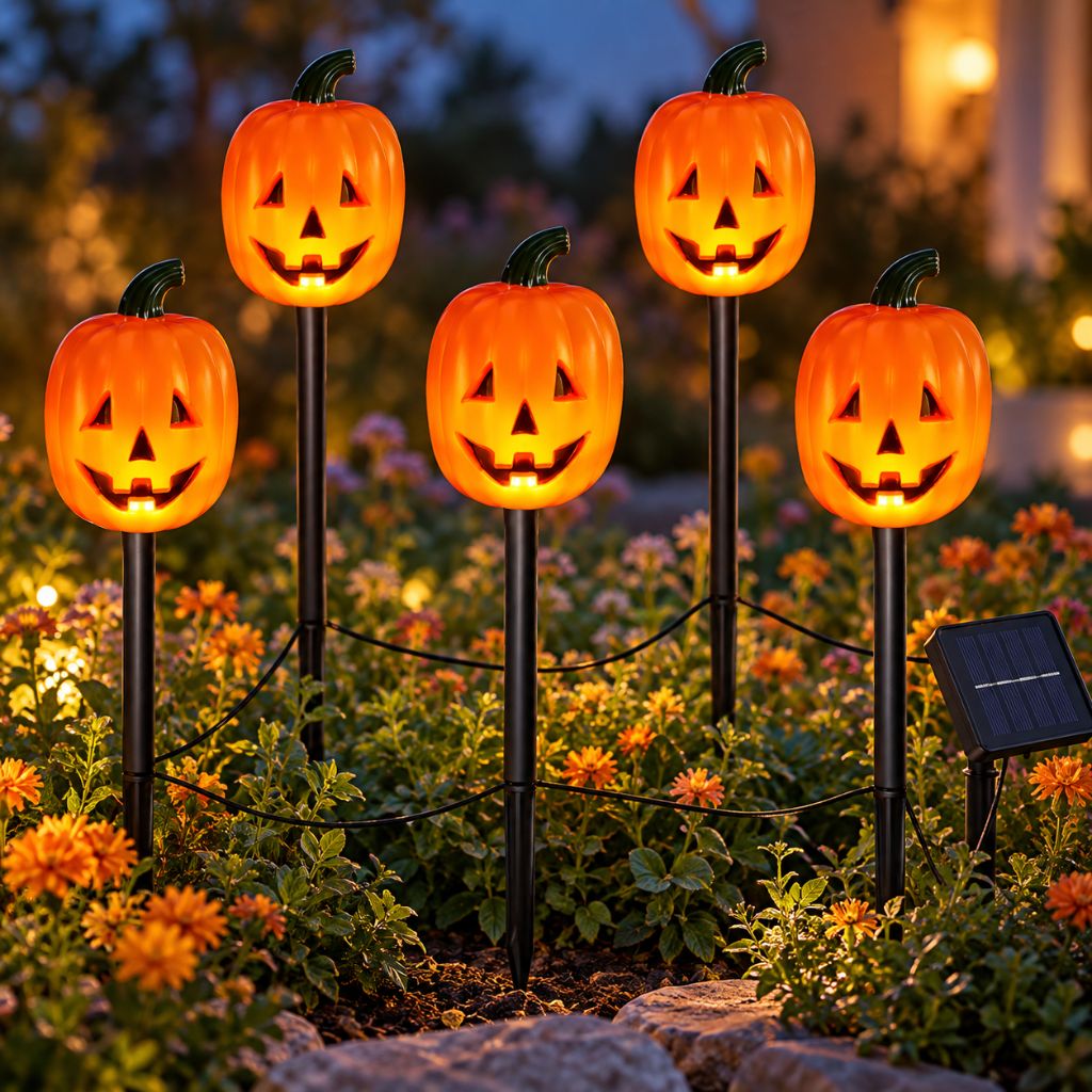 Halloween Solar Pumpkin Garden Stake Lights with 8 Modes
