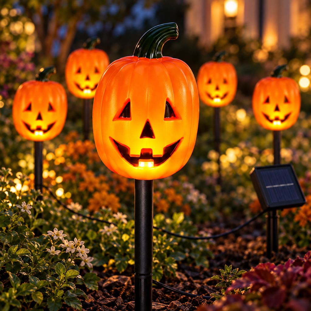 Halloween Solar Pumpkin Garden Stake Lights with 8 Modes