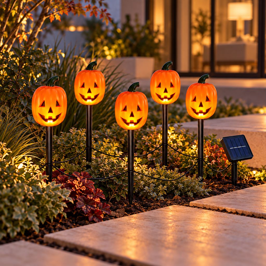 Halloween Solar Pumpkin Garden Stake Lights with 8 Modes