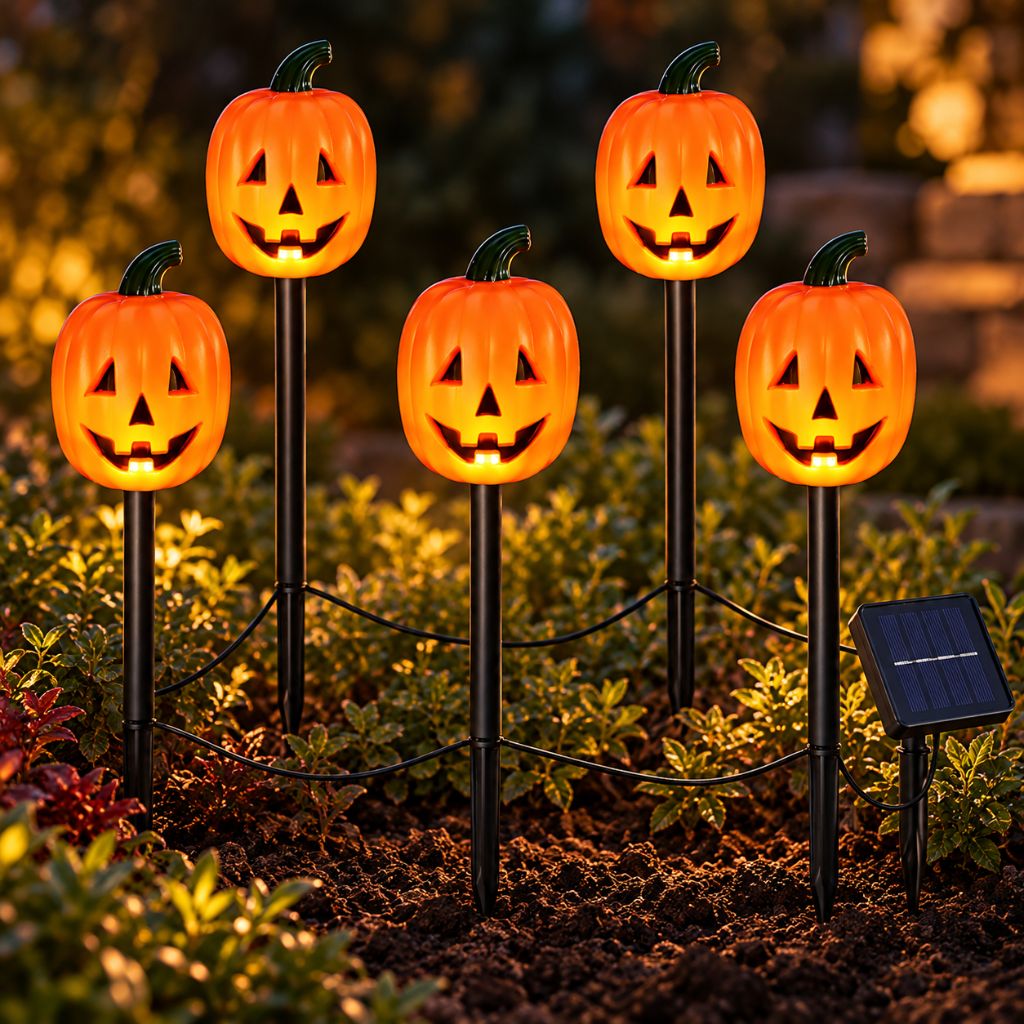 Halloween Solar Pumpkin Garden Stake Lights with 8 Modes