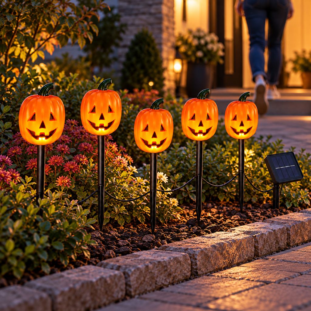 Halloween Solar Pumpkin Garden Stake Lights with 8 Modes