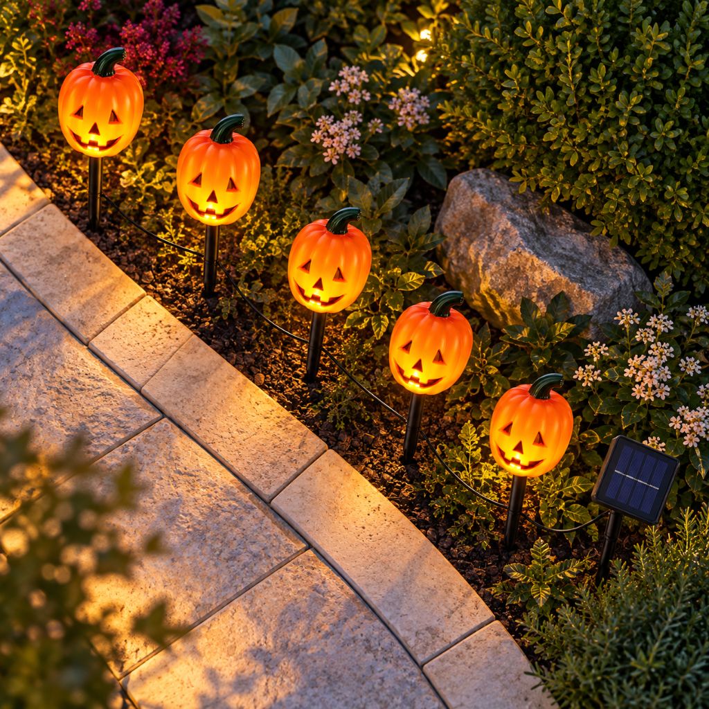 Halloween Solar Pumpkin Garden Stake Lights with 8 Modes