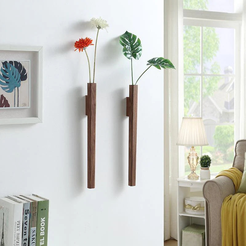 Handcrafted Rustic Wooden Spear Wall Vase