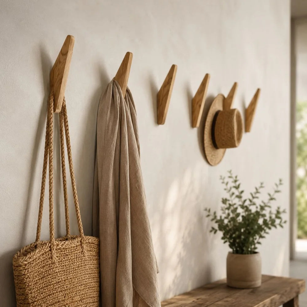 Handmade wooden wall hooks - set of 4 boho natural wood - view 2