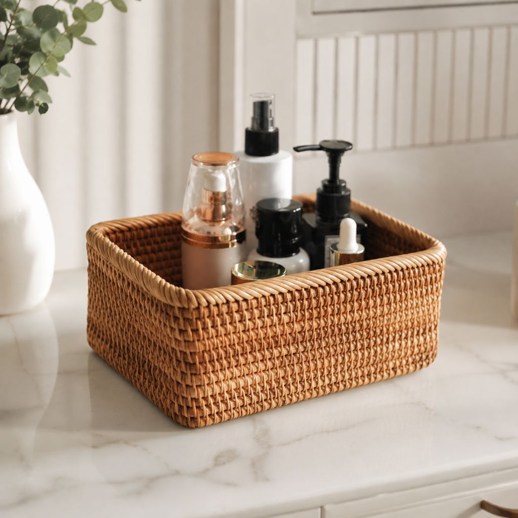 Handwoven Rattan Rectangular Storage Basket