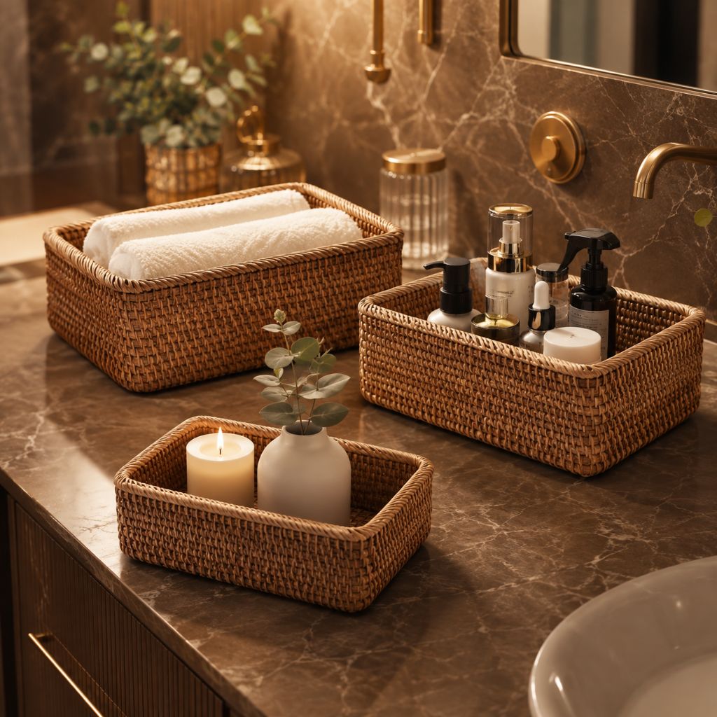 Handwoven Rattan Rectangular Storage Basket