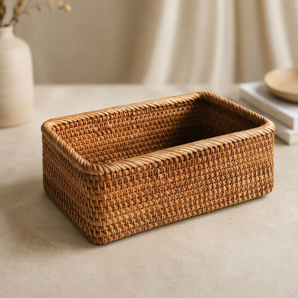 Handwoven Rattan Rectangular Storage Basket