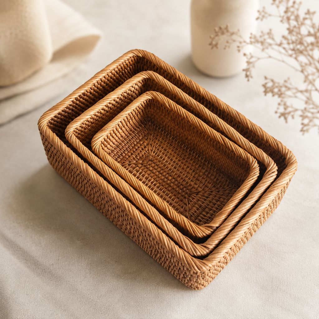 Handwoven Rattan Rectangular Storage Basket
