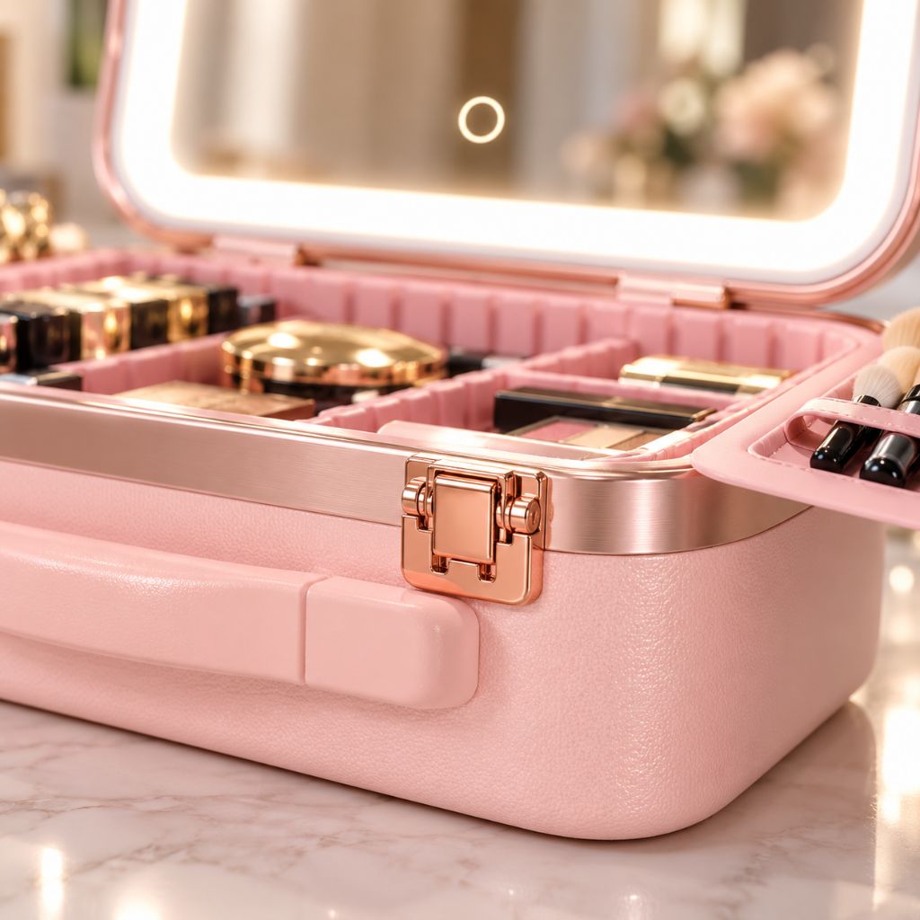 Hard Shell Travel Makeup Case with Rechargeable LED Mirror