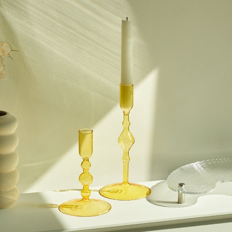 Harlow Handblown Glass Candlestick Holders - Lattea Global